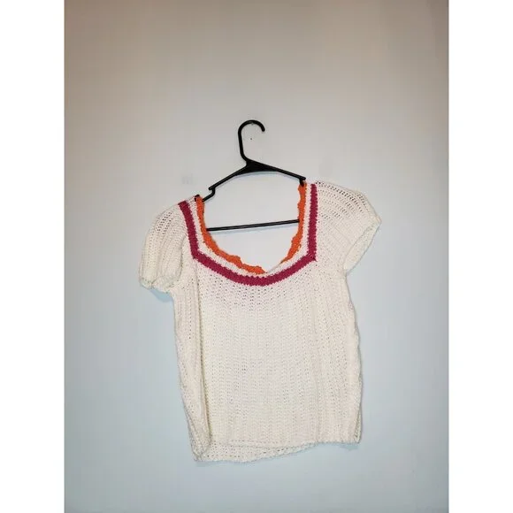 Delia*s Dollskill Womens L Cropped Sweater Crochet Retro Summer Loose Knit - Picture 2 of 7